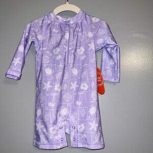 NWT Wonder Nation Baby Zip Rashie Lavender Sky Squares Size 6-9M